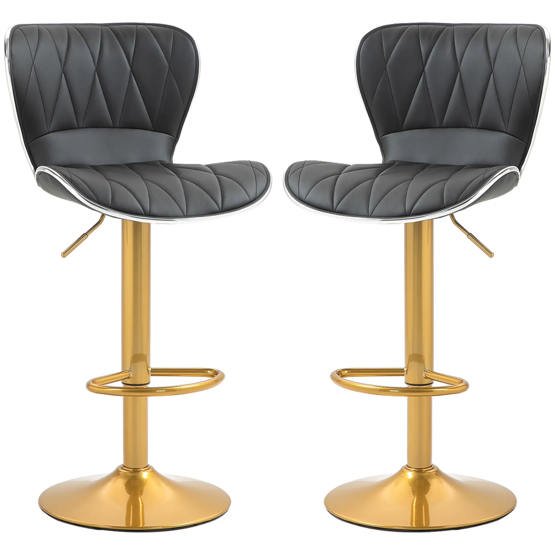 Counter Height Bar Stools Set of 2, Adjustable Height Bar Chairs with Swivel Seat, PU Leather Upholstery Bar Stools Black, Gold at Gallery Canada