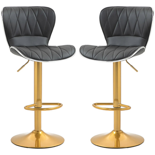 Counter Height Bar Stools Set of 2, Adjustable Height Bar Chairs with Swivel Seat, PU Leather Upholstery Bar Stools Black, Gold at Gallery Canada