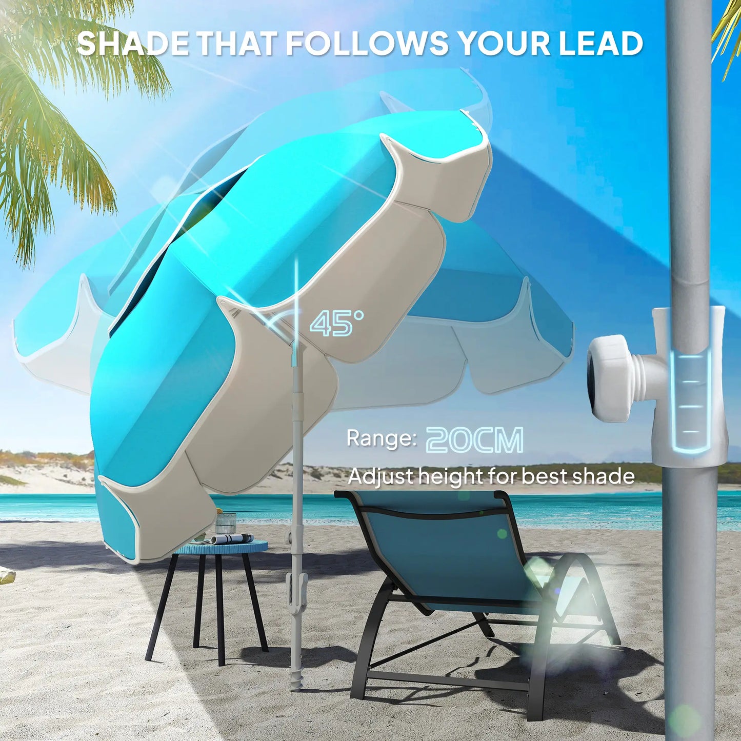 6 ft Beach Umbrella, Portable, Sand Anchor, Carry Bag, Adjustable, UPF50+, Blue Beach Umbrellas at Gallery Canada