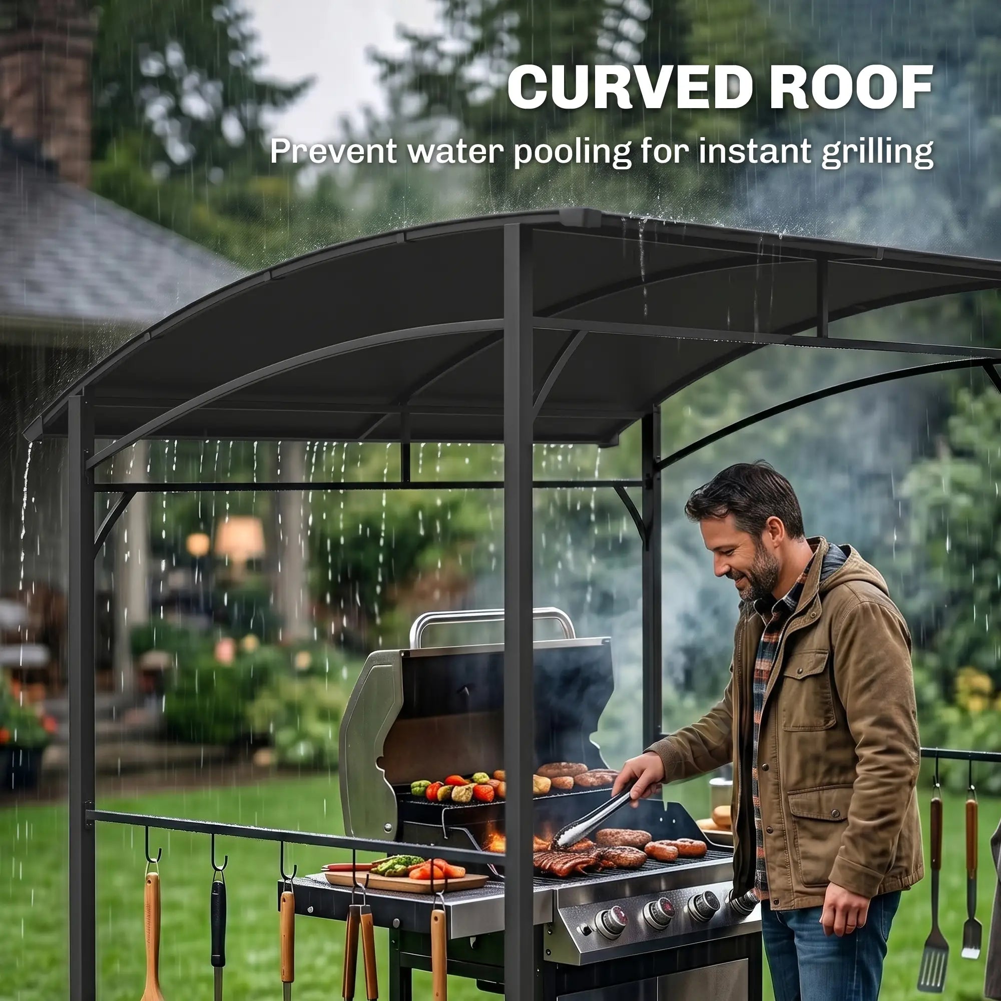 7' x 5' Charcoal Grey Garden Grill Canopy, BBQ Gazebo Tent With Steel Frame, Charcoal Grey BBQ Grill Gazebos at Gallery Canada