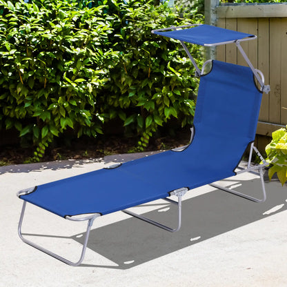 Outdoor Lounge Chair, Adjustable Folding Chaise, Tanning Chair with Shade, Blue Lounger Chairs at Gallery Canada