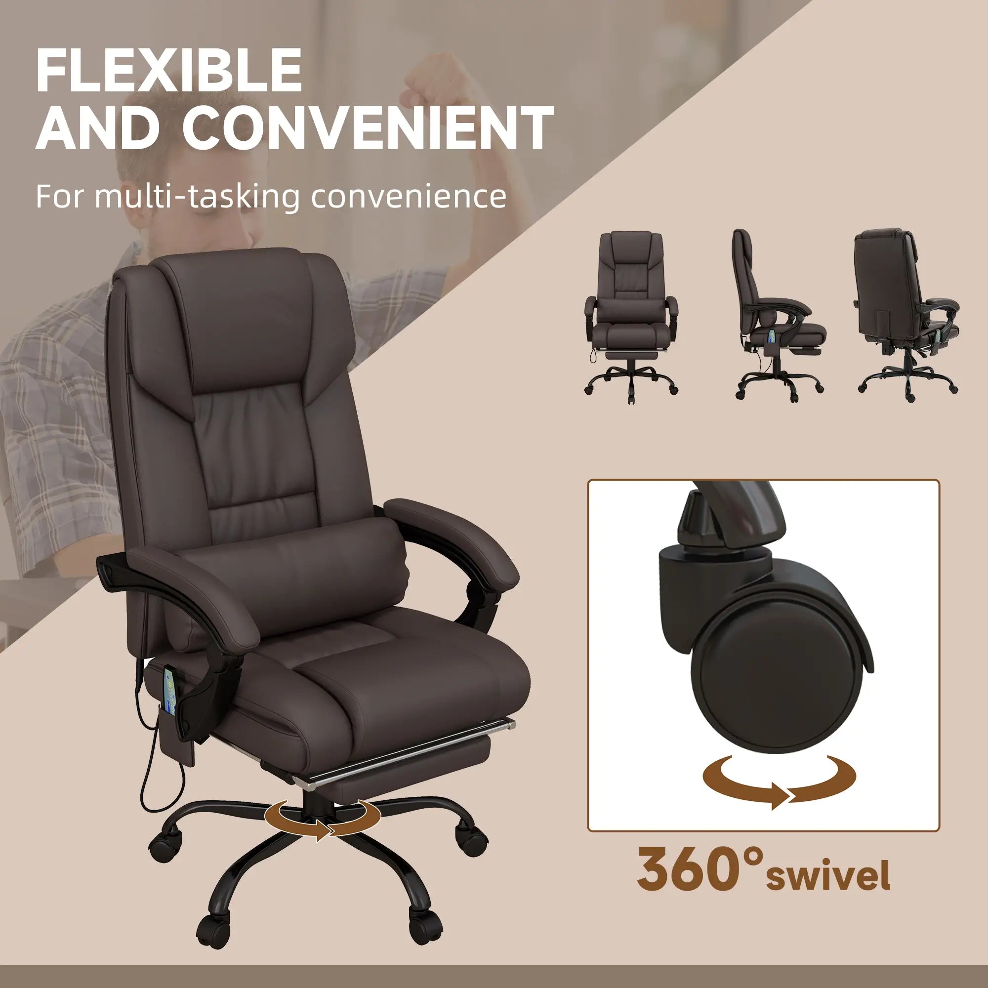 6-Point Vibration Massage Chair, Height Adjustable, Reclining, Brown Executive & Manager Chairs at Gallery Canada