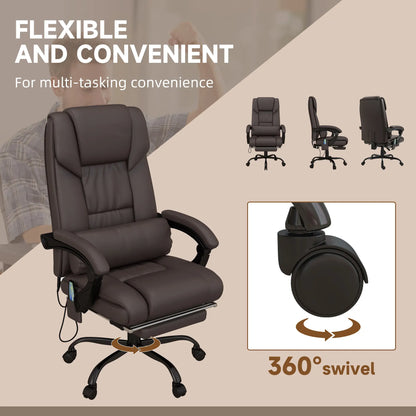 6-Point Vibration Massage Chair, Height Adjustable, Reclining, Brown Executive & Manager Chairs at Gallery Canada