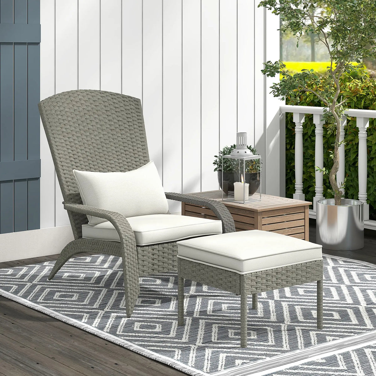 Wicker Adirondack Chair with Ottoman, Grey/Cream White Patio Chairs at Gallery Canada