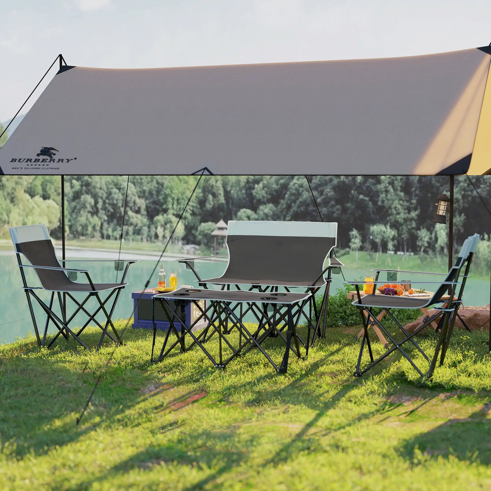 4 Piece Folding Camping Table and Chairs, Outdoor Set, Grey Picnic Tables & Camping Chairs at Gallery Canada