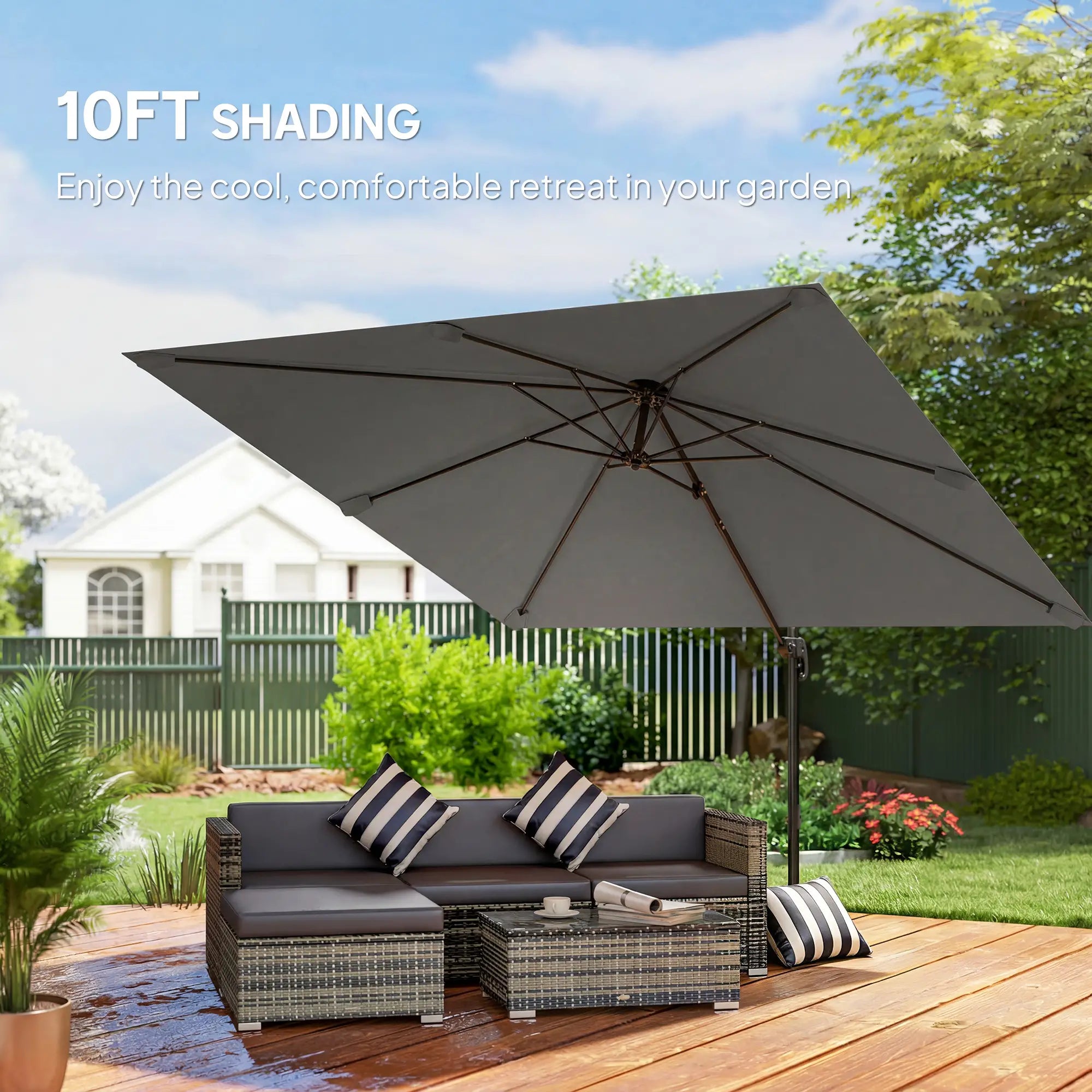 10 FT Square Patio Umbrella, Crank Handle, Cross Base, Tilt, 360° Rotation Offset Cantilever Umbrellas at Gallery Canada