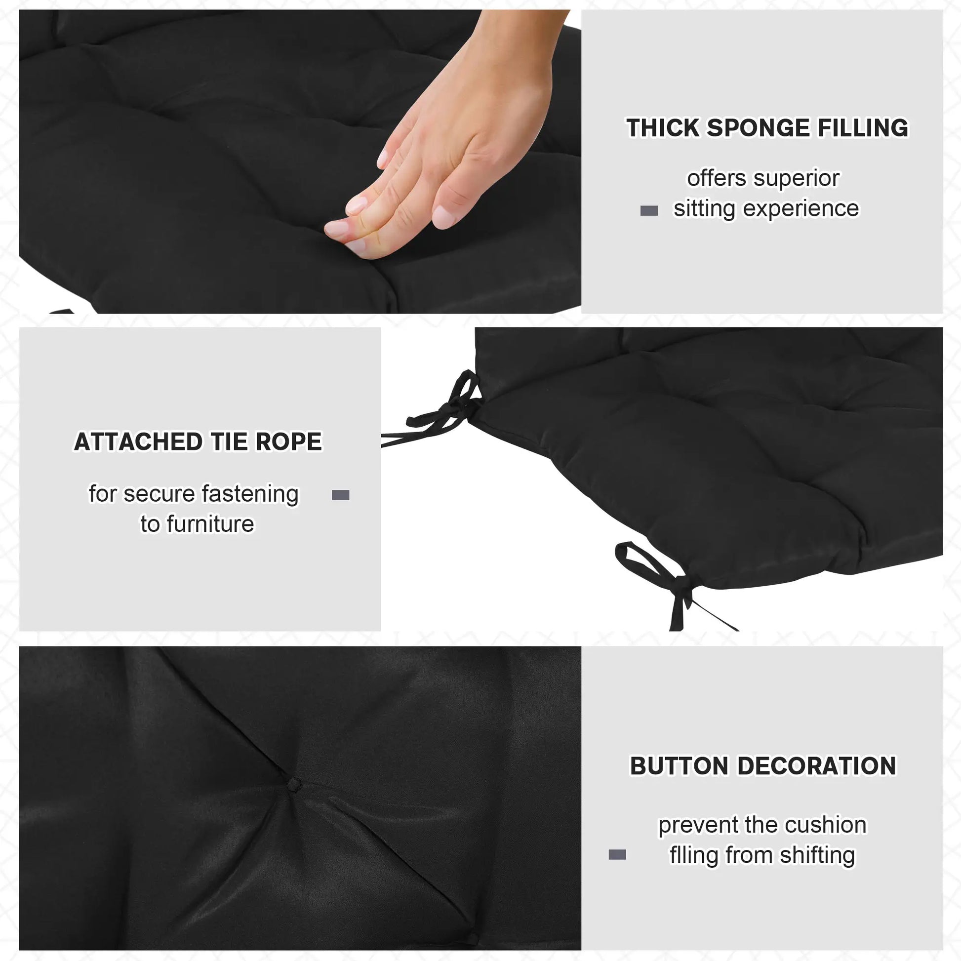 Patio Chair Cushions Set of 2, 39" x 20" x 3", Outdoor Tufted, Black Patio Chair Cushions at Gallery Canada