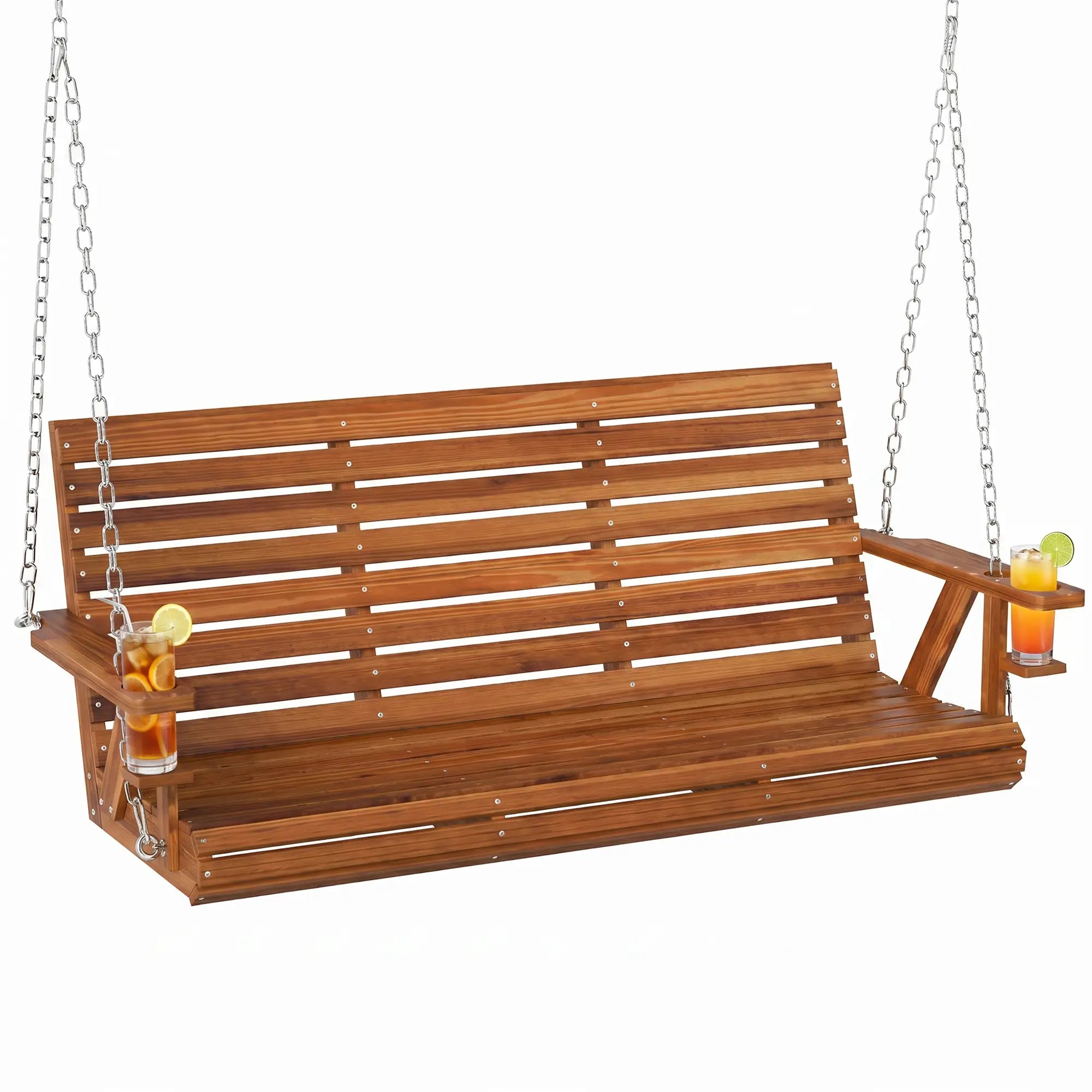 Carbonized Wooden 3-Seater Swing Bench with Cupholders Hanging Porch Swings at Gallery Canada