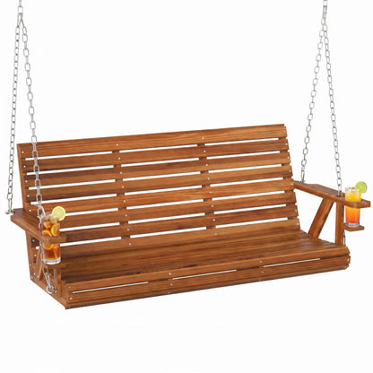 Carbonized Wooden 3-Seater Swing Bench with Cupholders Hanging Porch Swings at Gallery Canada