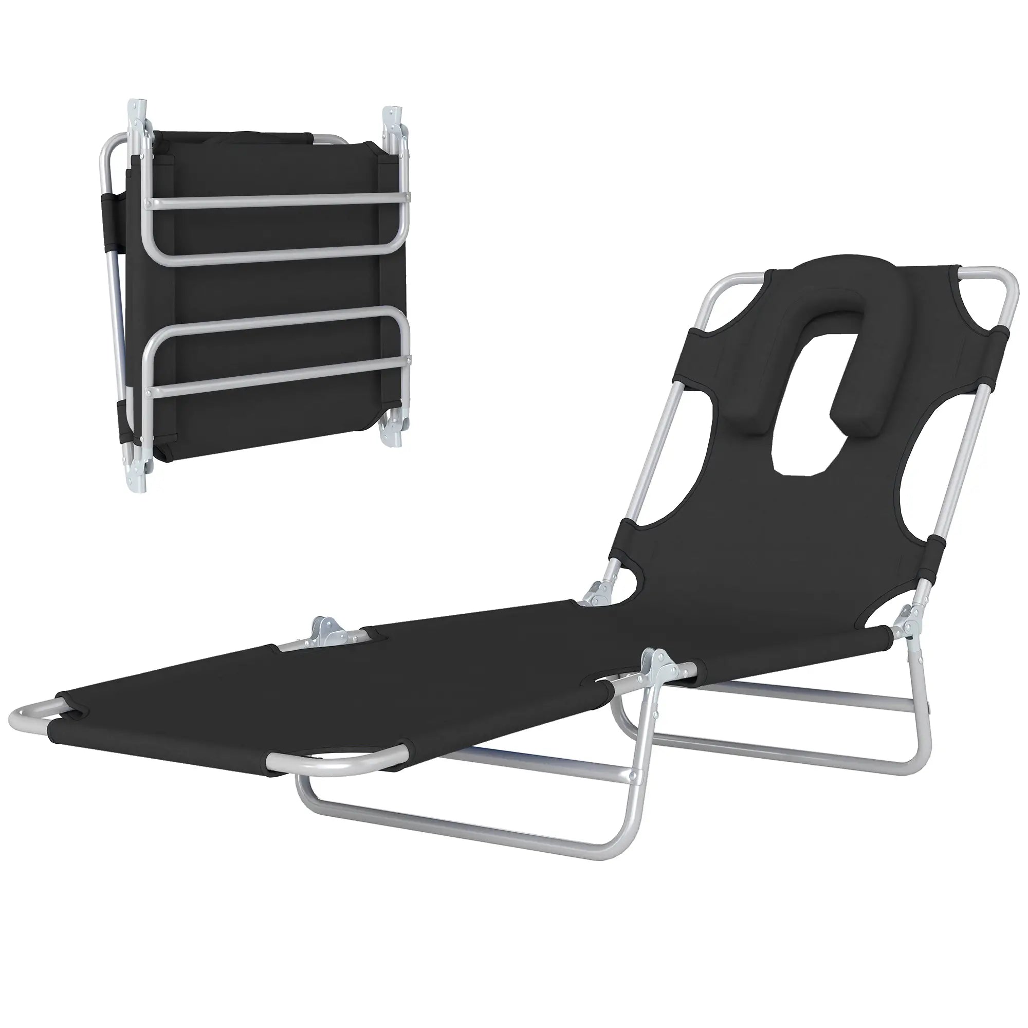 Adjustable Folding Chaise Lounge, Outdoor Tanning Chair, Black Lounger Chairs at Gallery Canada