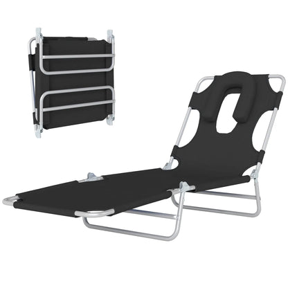 Adjustable Folding Chaise Lounge, Outdoor Tanning Chair, Black Lounger Chairs at Gallery Canada
