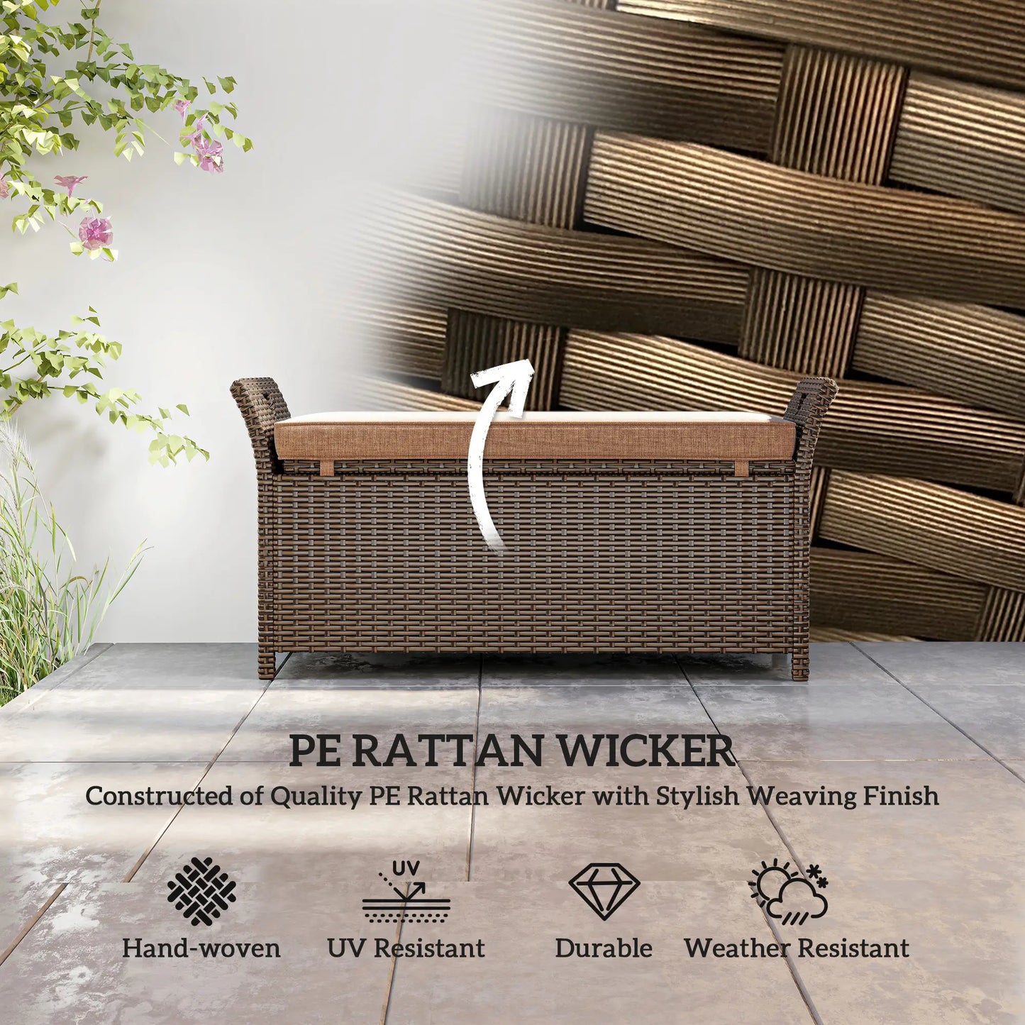 2-In-1 Outdoor Storage Bench, 29 Gallon Wicker Deck Box, Tan Patio Storage Boxes at Gallery Canada