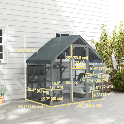 Large Catio, Waterproof Cover, 2 Resting Boxes, 4 Platforms, Bridge, Grey Outdoor Cat Enclosures at Gallery Canada