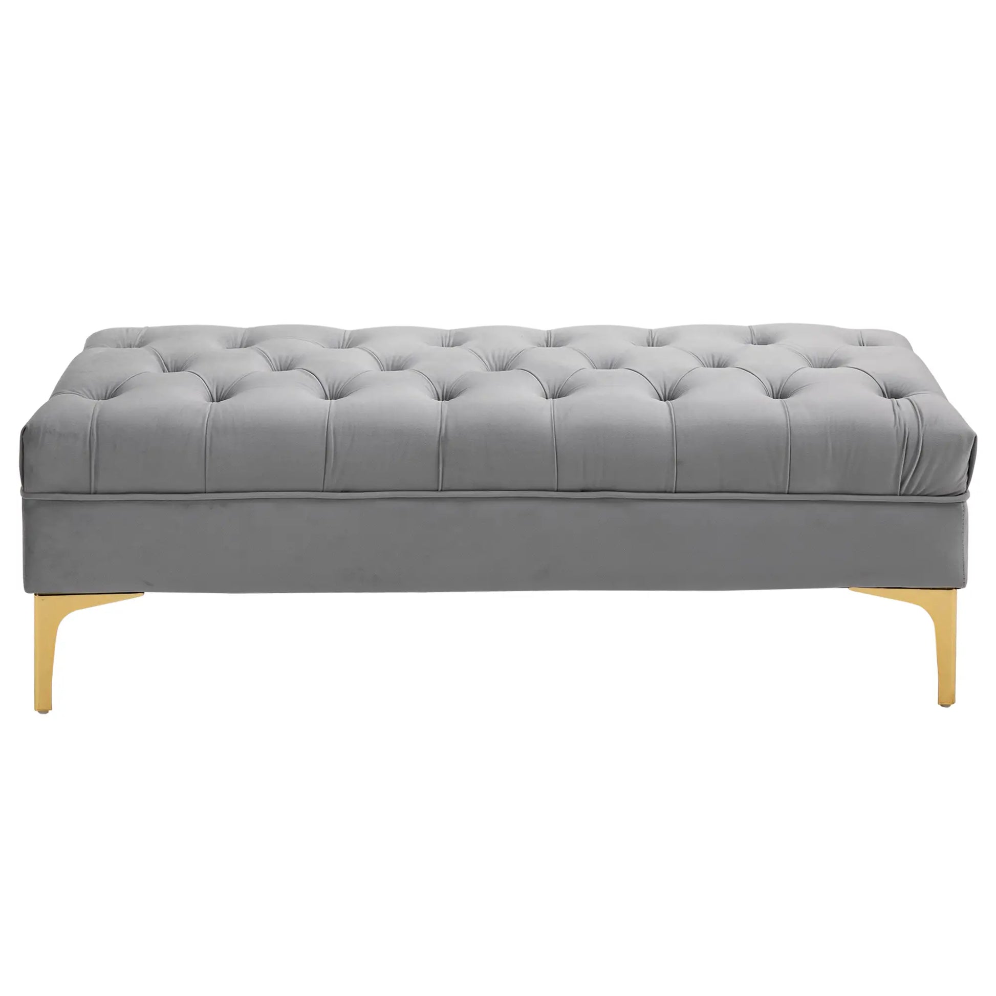 Upholstered End of Bed Bench, Button Tufted, Grey Storage Ottomans & Benches at Gallery Canada