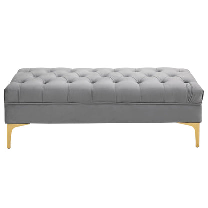 Upholstered End of Bed Bench, Button Tufted, Grey Storage Ottomans & Benches at Gallery Canada