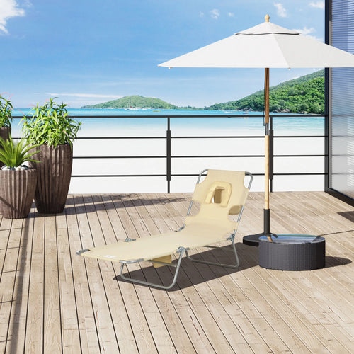 Folding Outdoor Lounge Chair, 5-Level Tanning Chair, Beige