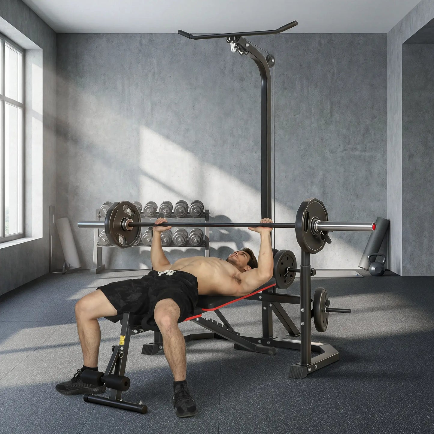 Cable Machine, Multi-Function Bench Press Rack, Lat-Pull Down System, Black Power Towers at Gallery Canada
