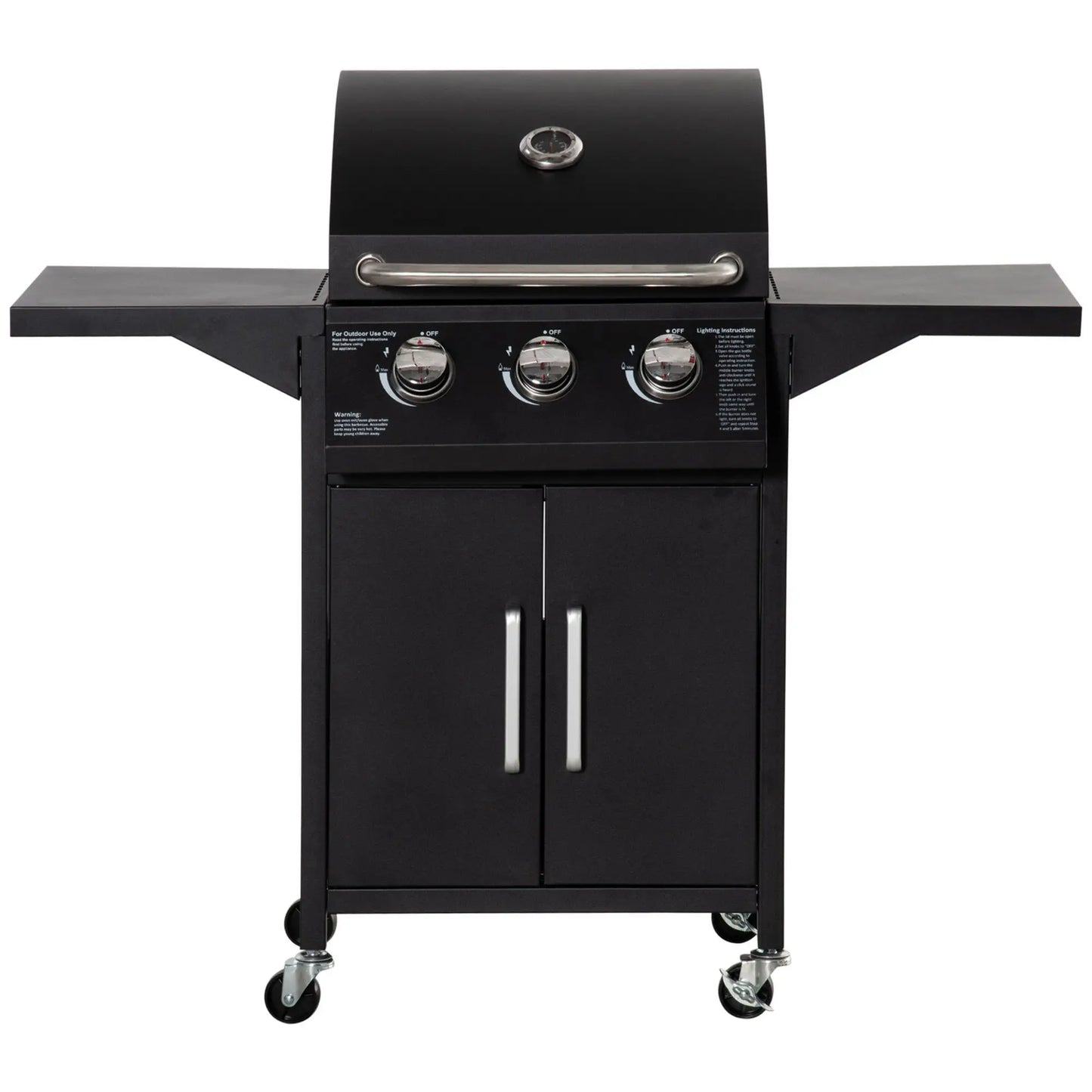 3 Burner Portable Gas Grill, With Wheels And Warming Rack, Black Propane Gas Grills at Gallery Canada