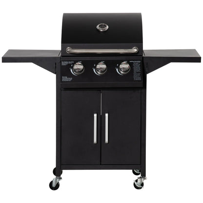 3 Burner Portable Gas Grill, With Wheels And Warming Rack, Black Propane Gas Grills at Gallery Canada