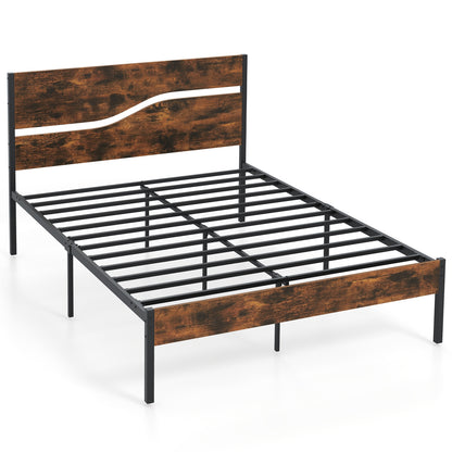 Twin/Full/Queen/King Metal Bed Frame with Wooden Headboard and Footboard-Full Size, Rustic Brown Simple Bed Frame at Gallery Canada