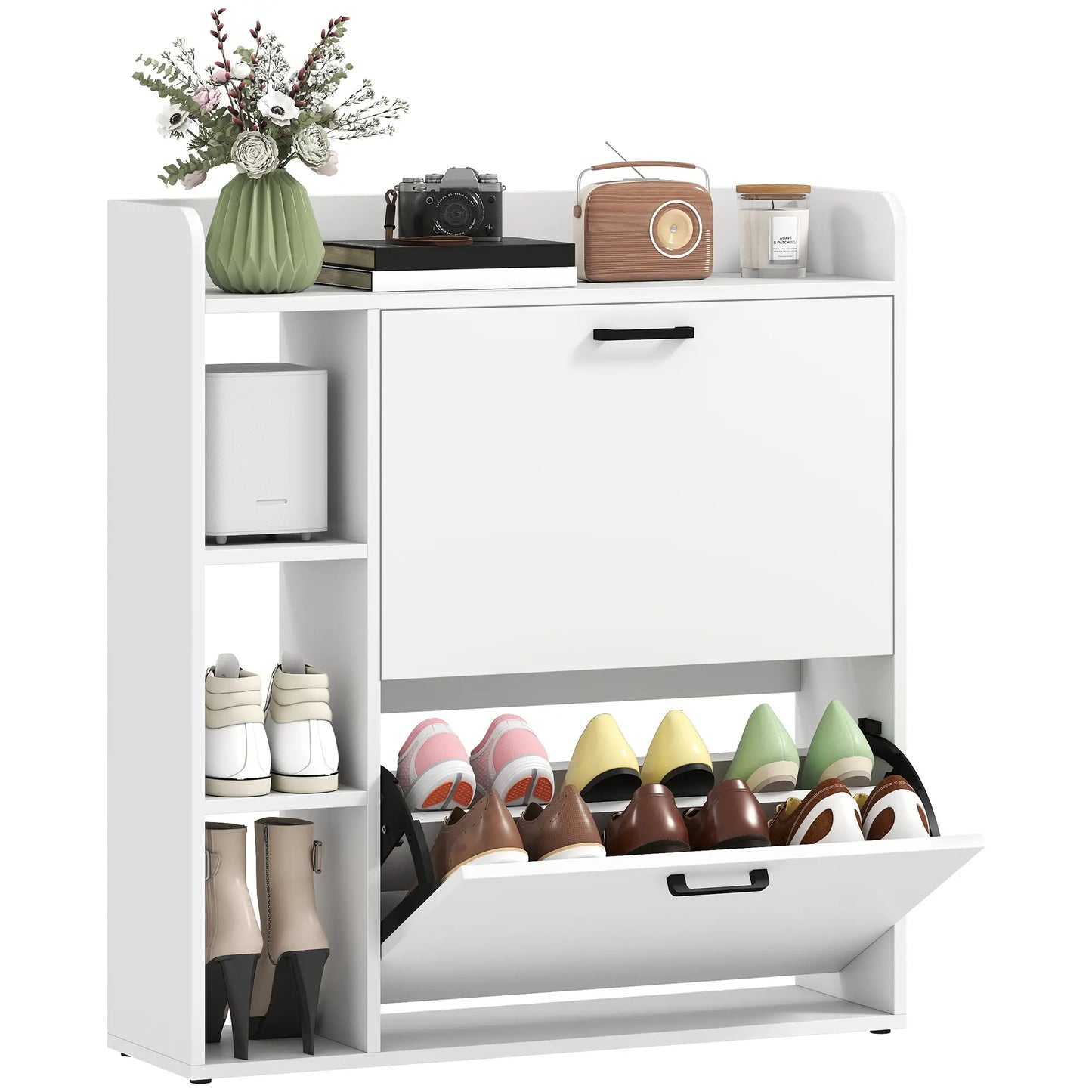 Shoe Cabinet With 2 Flip Drawers, 8-12 Pairs, White