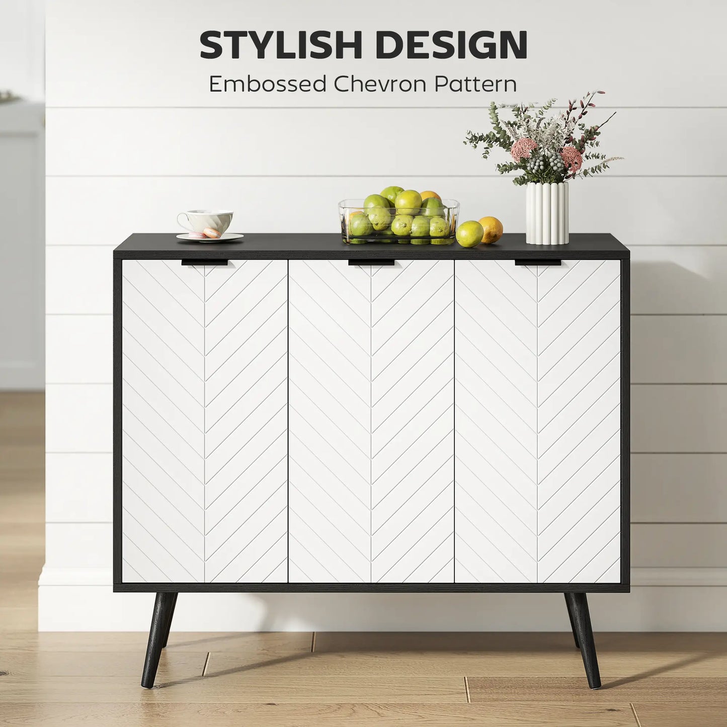 Modern Sideboard Buffet, Dining Room Cabinet, Adjustable Shelves, 3 Doors, Black Storage Cabinets at Gallery Canada