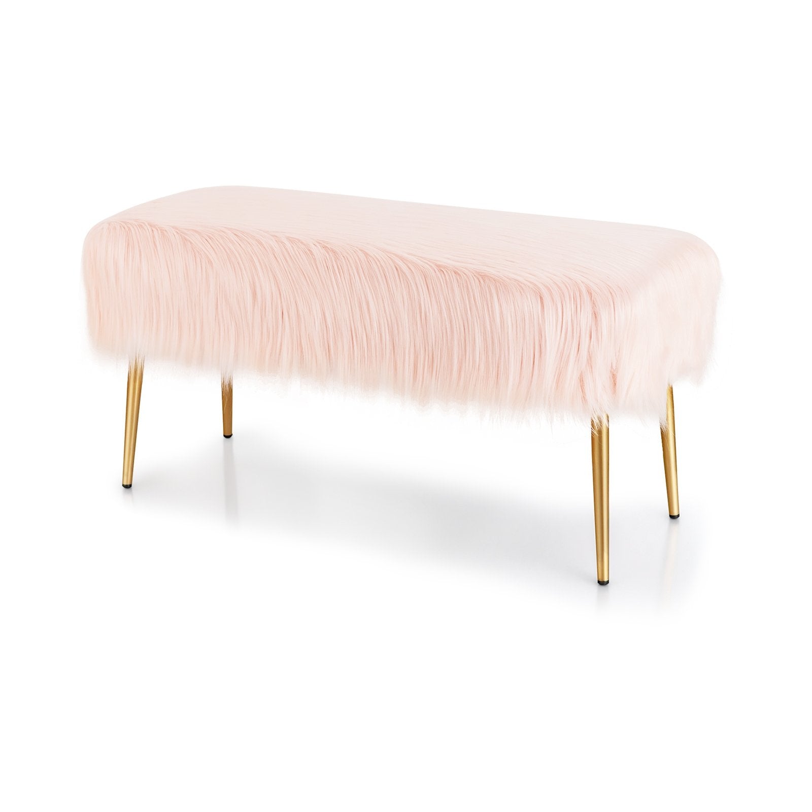 Upholstered Faux Fur Vanity Stool with Golden Legs for Makeup Room, Pink - Gallery Canada