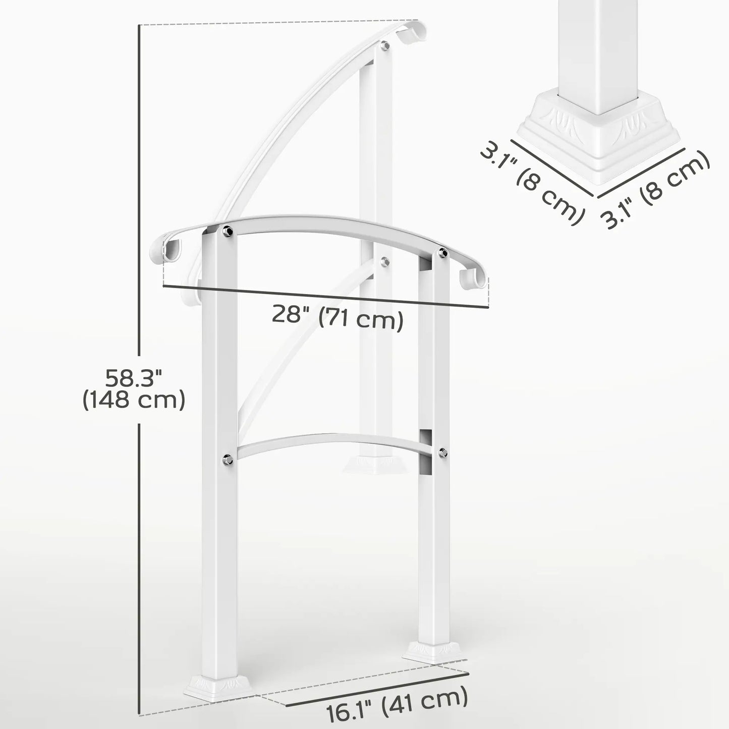 Outdoor Step Handrails, Porch Deck Railing, White Metal Stair Railing, White Garden Decor at Gallery Canada