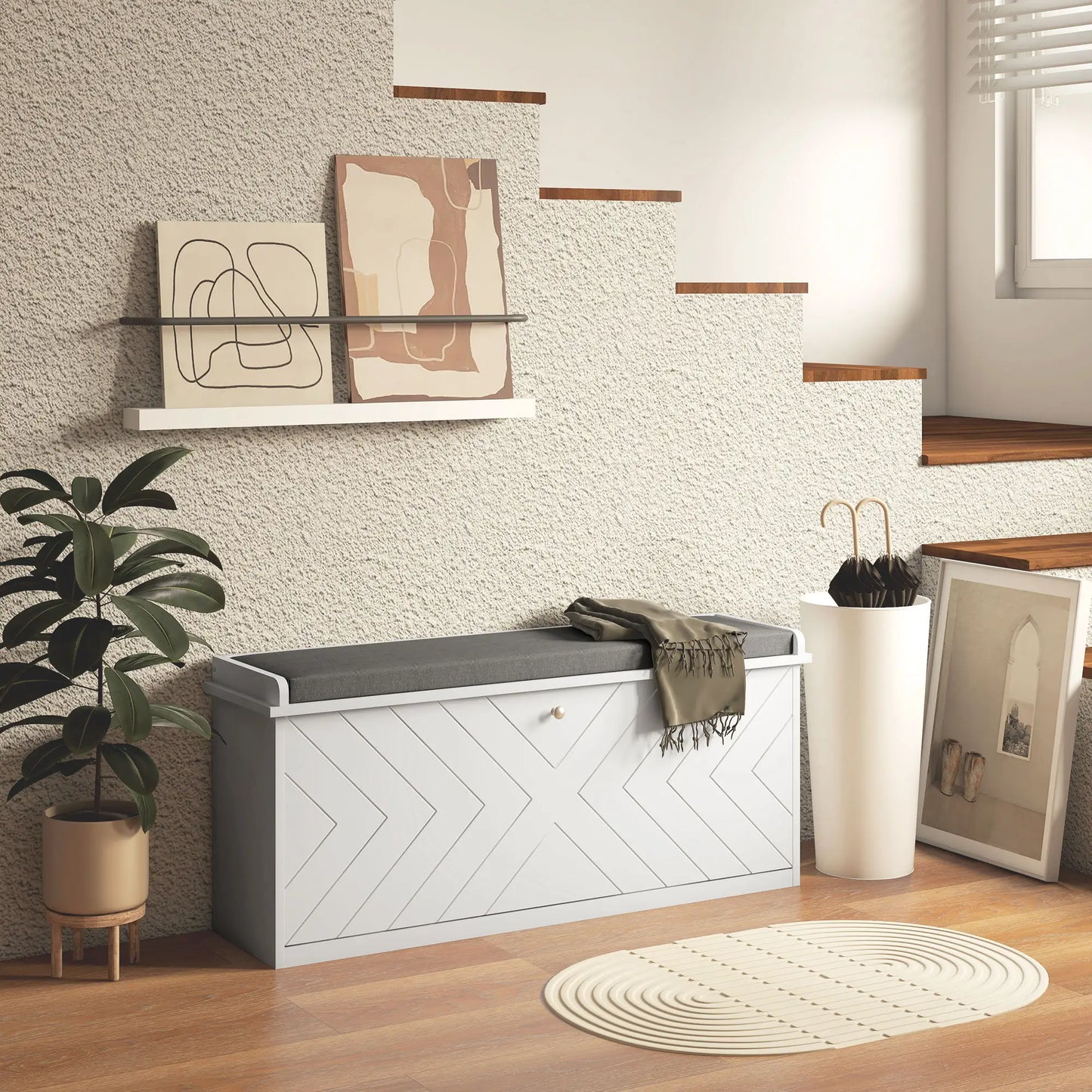 Upholstered Shoe Storage Bench with Flip Drawer, Adjustable Shelf, 10 Pairs Shoe Storage Cabinets & Racks at Gallery Canada