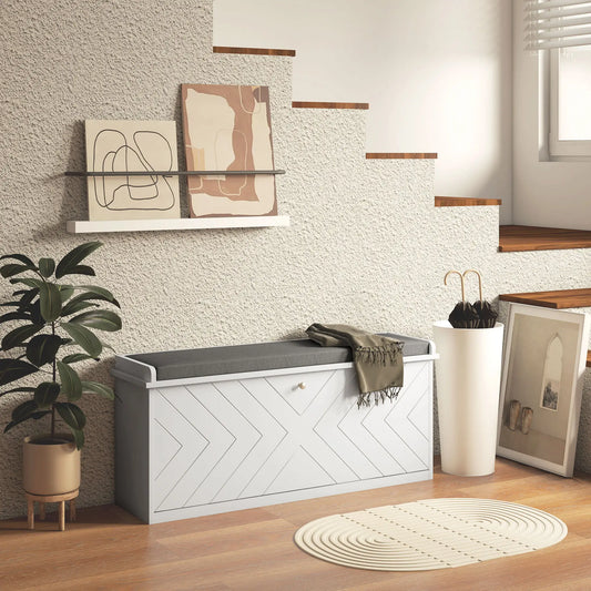 Upholstered Shoe Storage Bench with Flip Drawer, Adjustable Shelf, 10 Pairs Shoe Storage Cabinets & Racks White at Gallery Canada