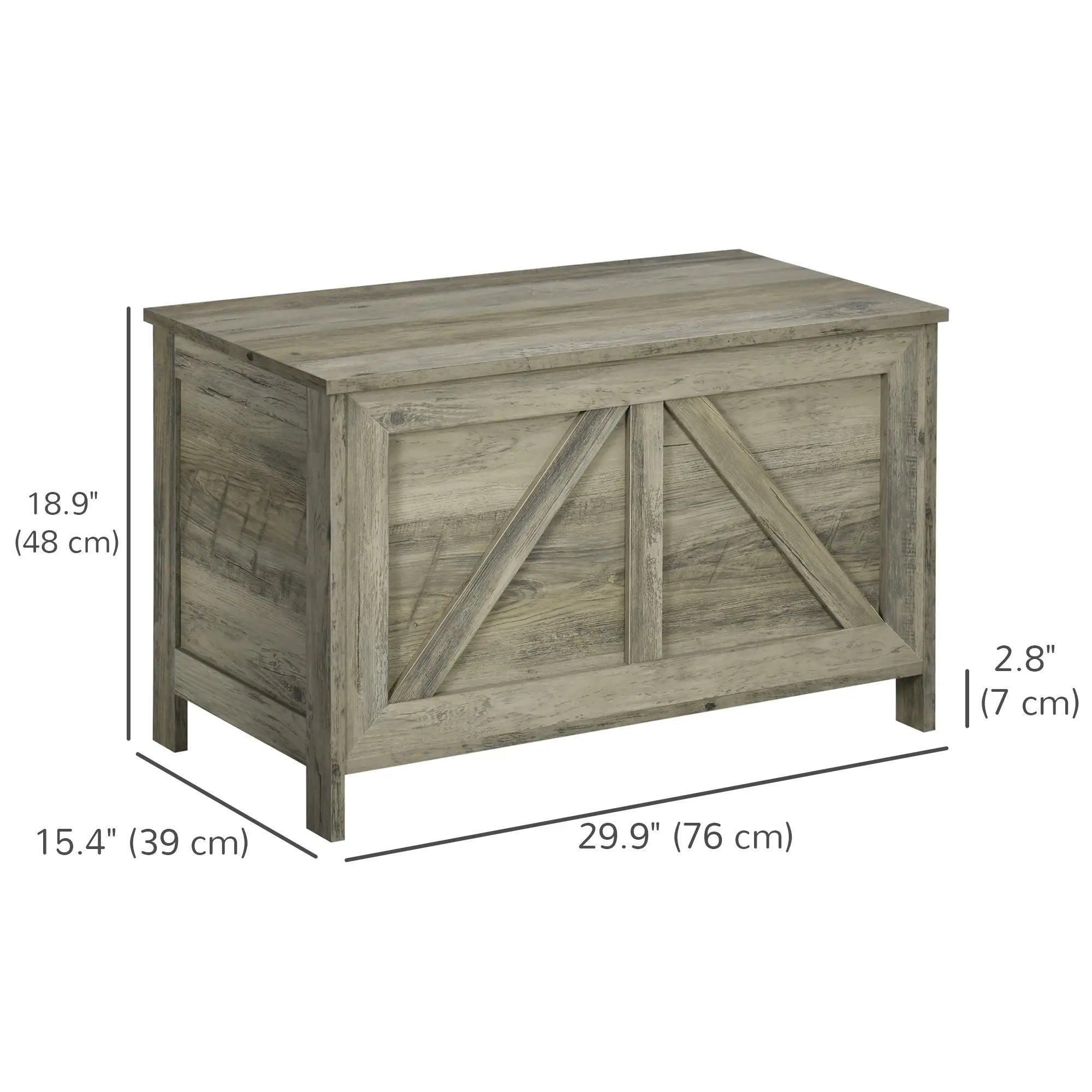 Farmhouse Storage Trunk Box, Safety Hinge, Grey Wood Grain, Grey Storage Cabinets at Gallery Canada