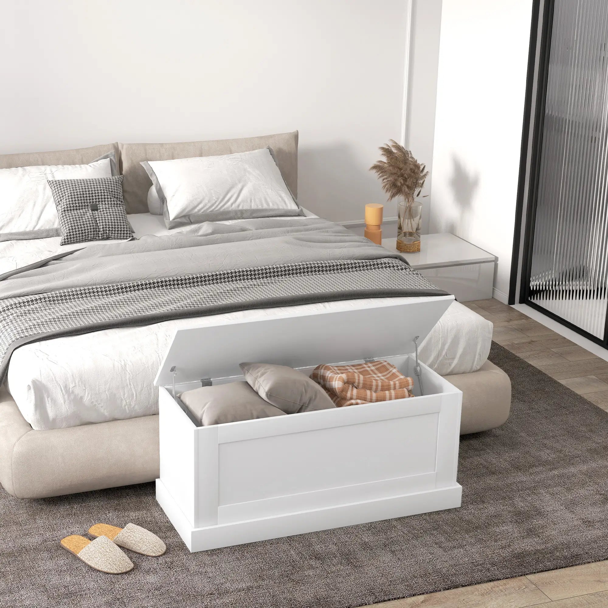 39.4 Inches Storage Chest, Wooden Box, Wood Grain, White Storage Cabinets at Gallery Canada