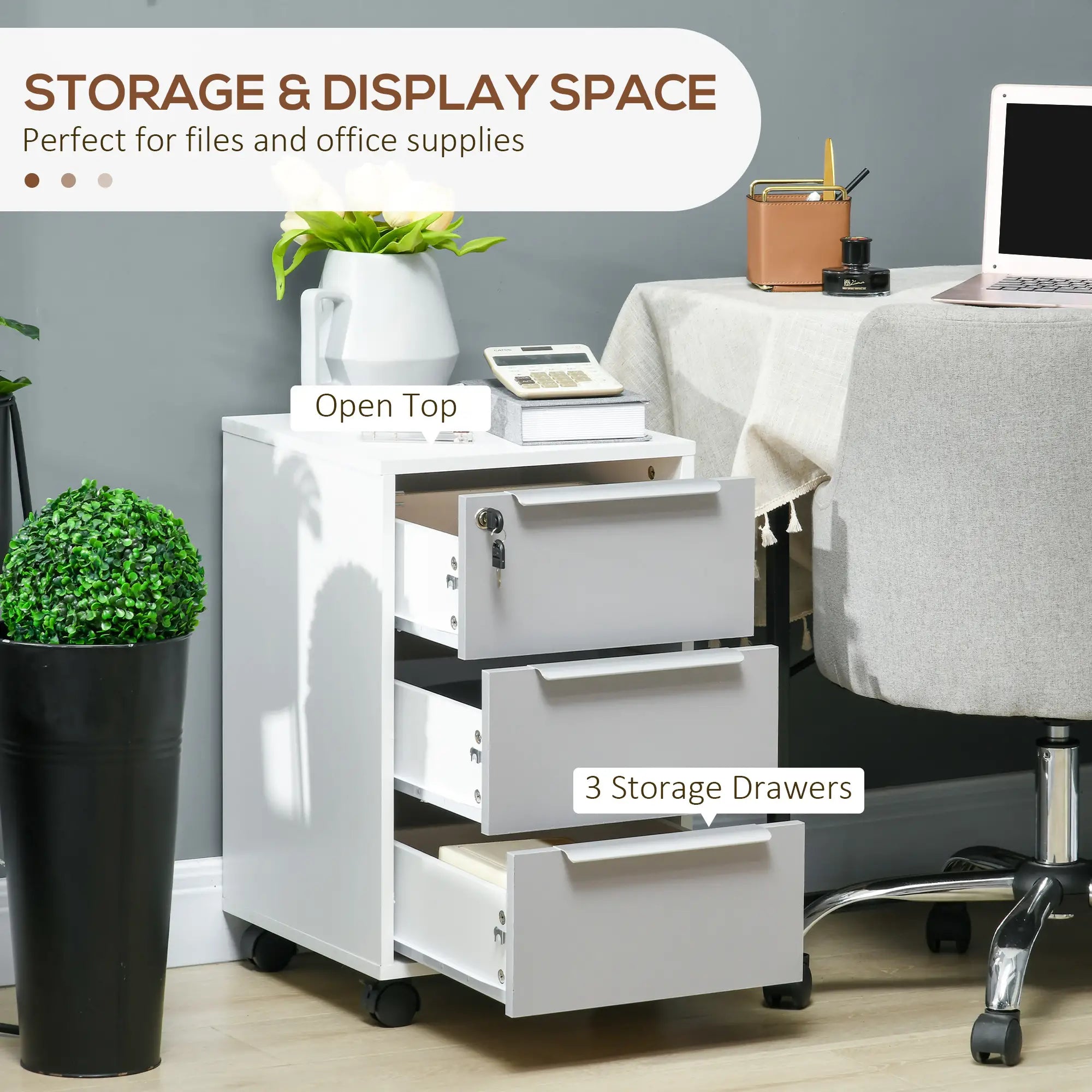 3 Drawer File Cabinet with Wheels, Vertical, Lock, Grey Office Cabinets & Cupboards at Gallery Canada