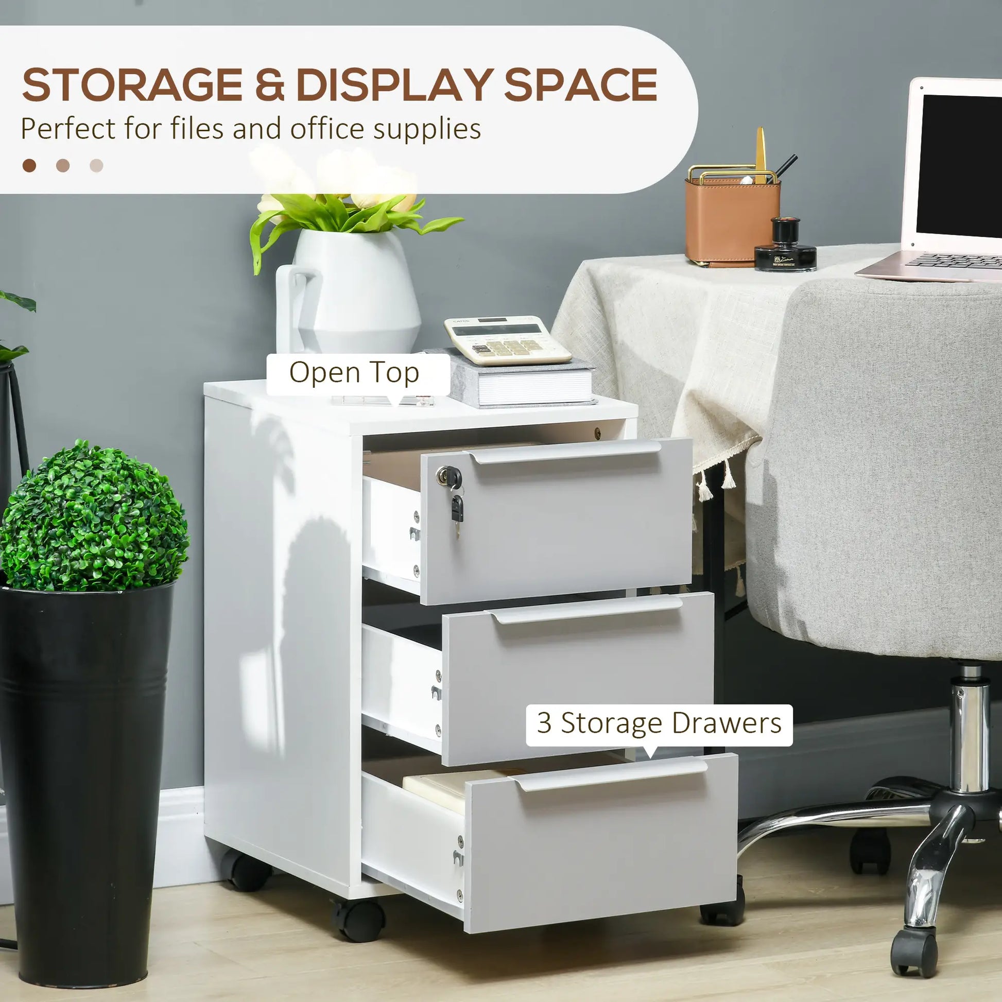 3 Drawer File Cabinet with Wheels, Vertical, Lock, Grey Office Cabinets & Cupboards at Gallery Canada