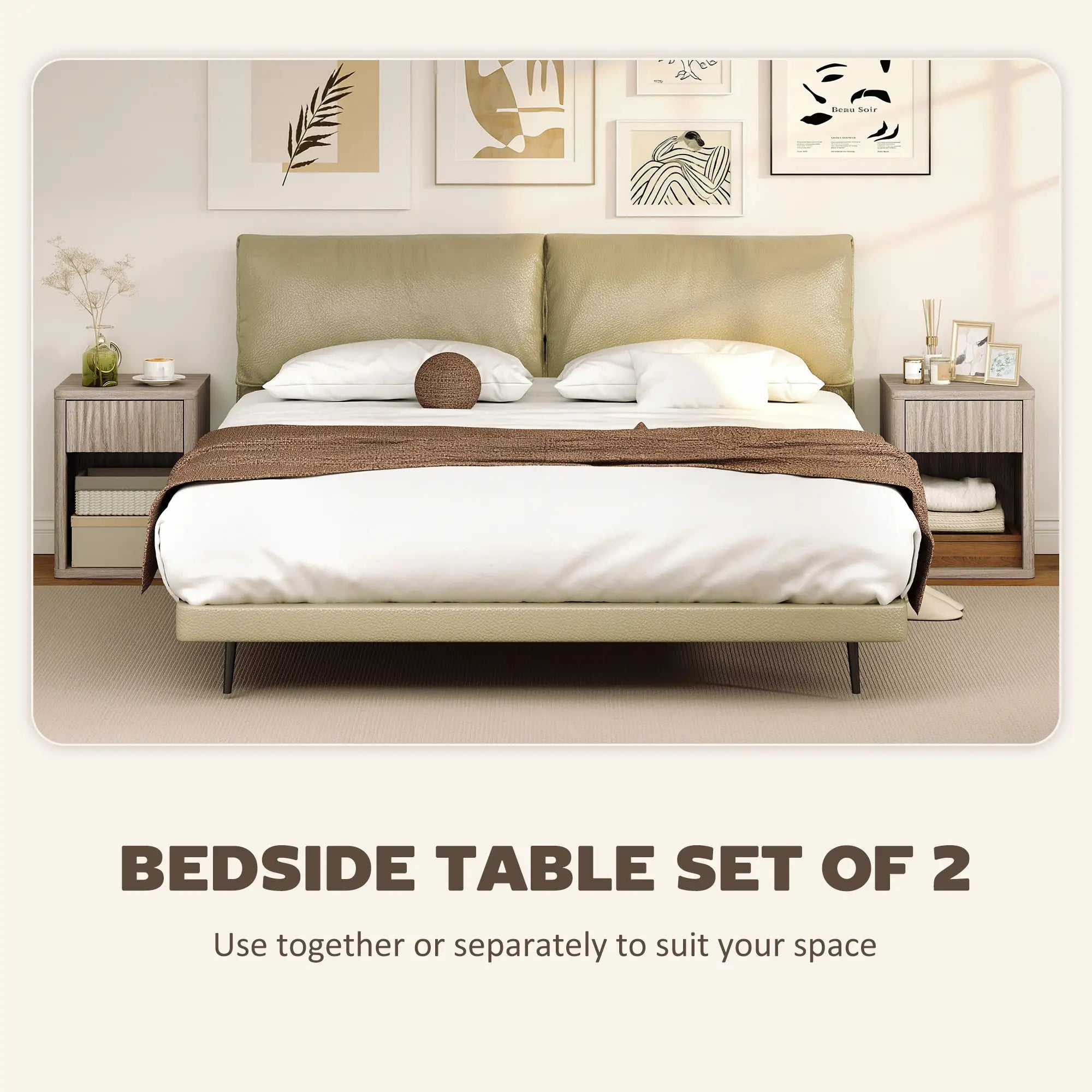 Modern Nightstand With Drawer, Open Shelf, Set Of 2, Grey Bedside Tables at Gallery Canada