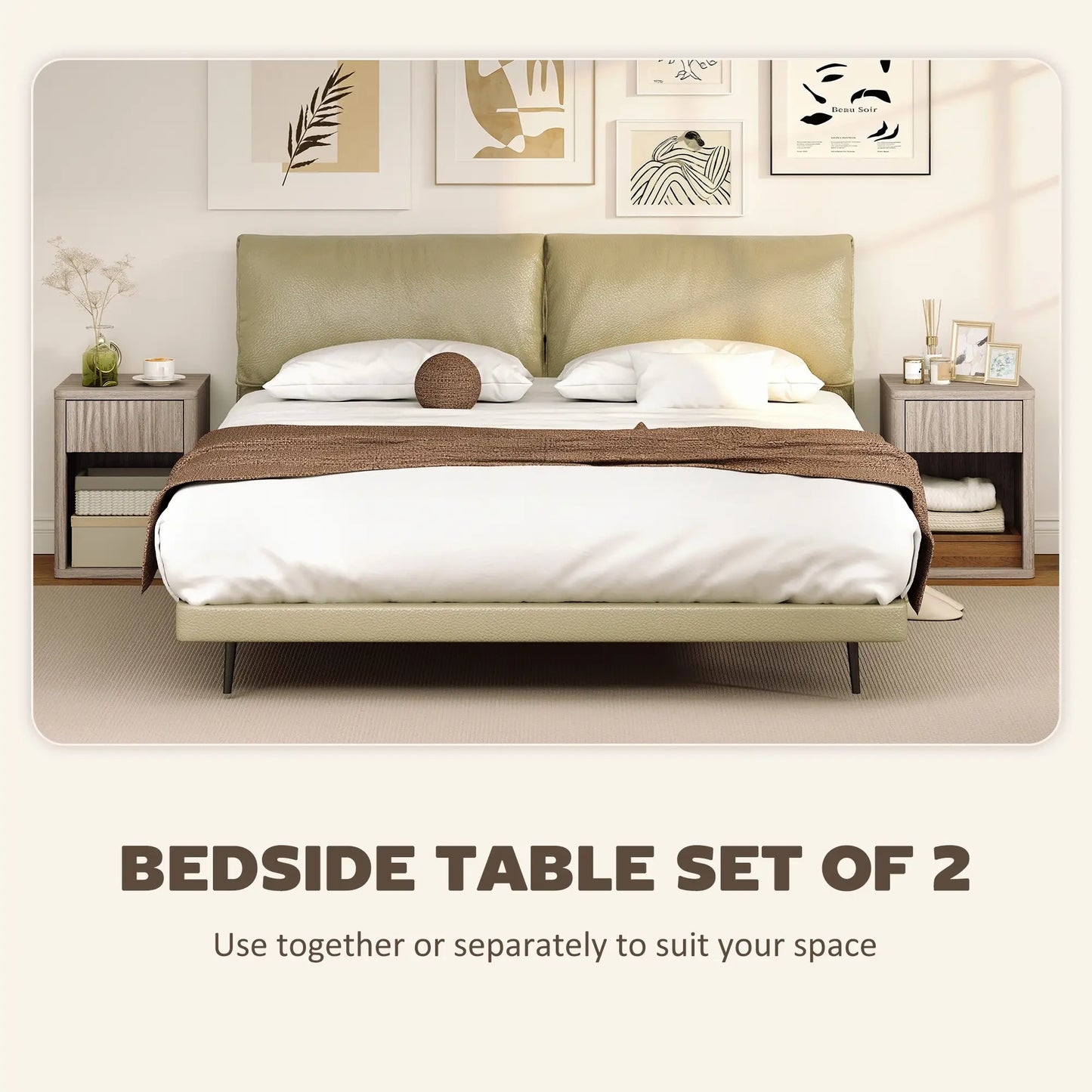 Modern Nightstand With Drawer, Open Shelf, Set Of 2, Grey Bedside Tables at Gallery Canada