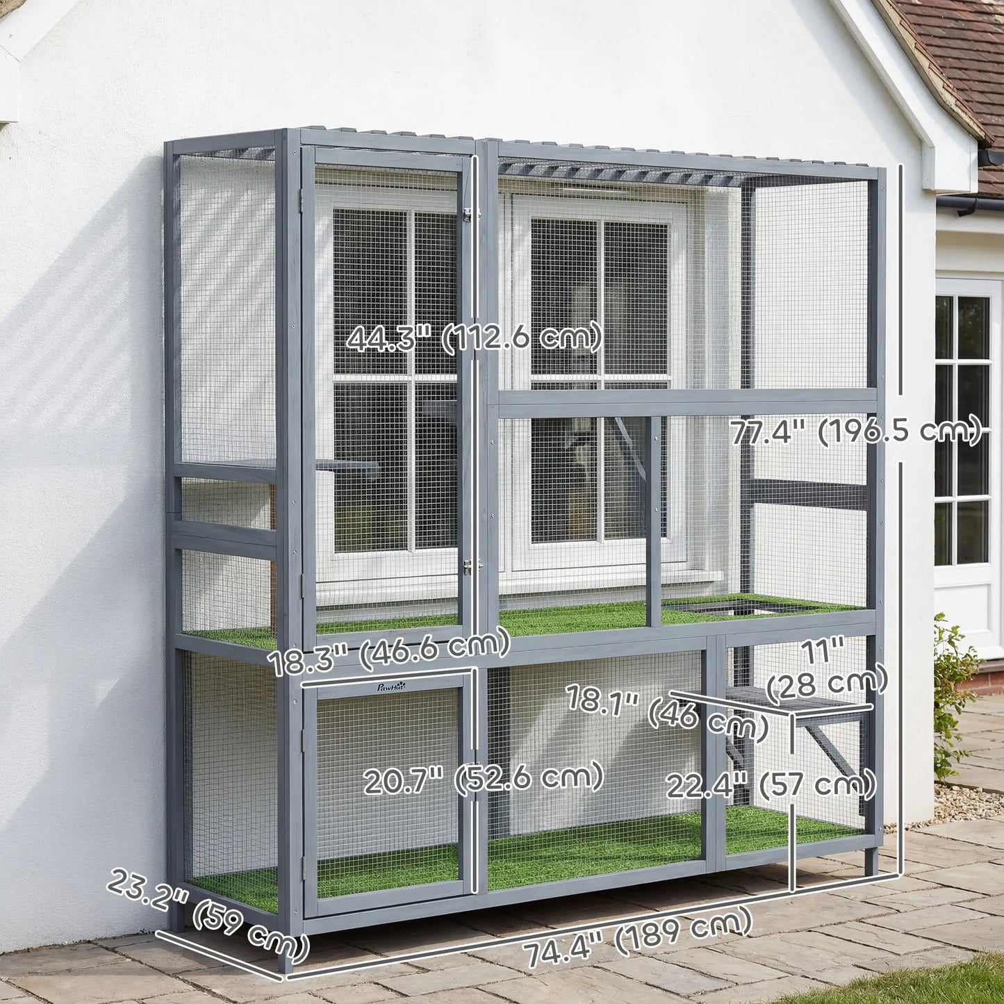 Wooden Catio, 77"H Cat House With Roof, Platforms, Scratching Post Outdoor Cat Enclosures at Gallery Canada