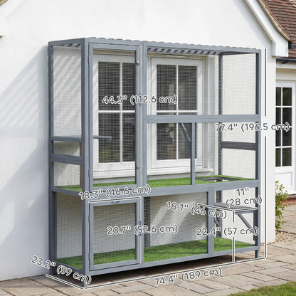 Wooden Catio, 77"H Cat House With Roof, Platforms, Scratching Post Outdoor Cat Enclosures at Gallery Canada