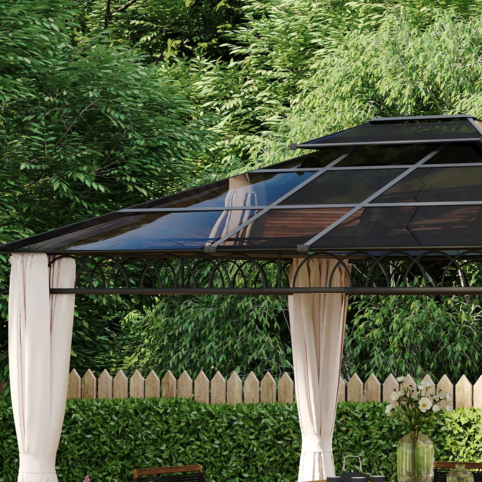 10' x 12' Hardtop Gazebo, Steel Frame, Nettings, Curtains, Khaki Gazebos at Gallery Canada