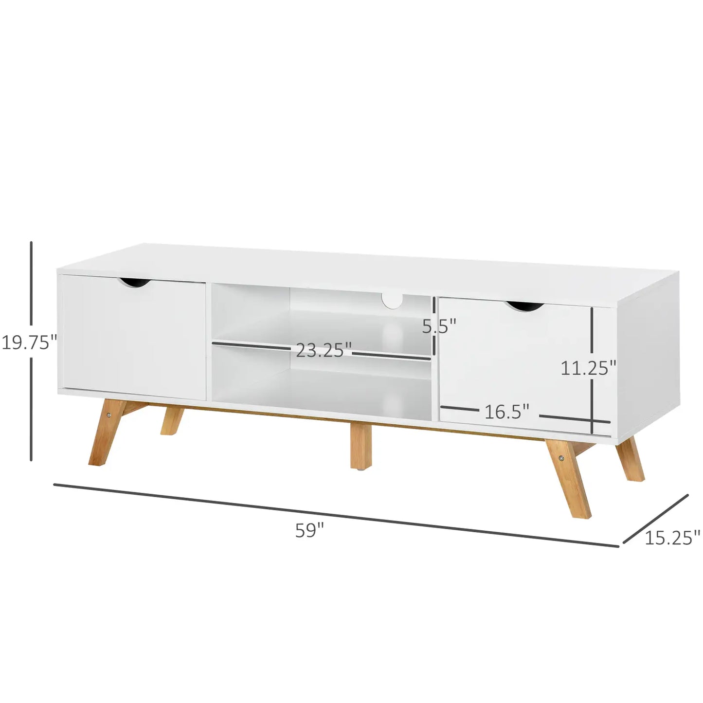 Modern Wooden TV Stand, 2 Storage Cabinets, Fits 65", White TV Stands at Gallery Canada