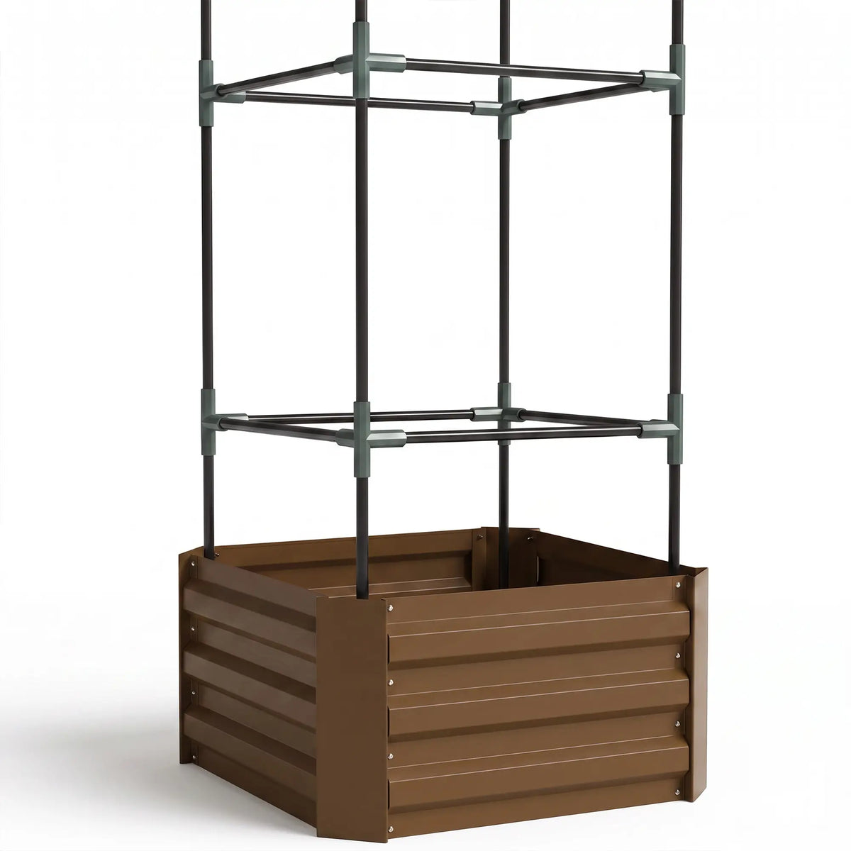 Galvanized Planter Box, Outdoor Raised Garden Bed with 3-Tier Trellis Tomato Cage for Climbing Vines, Vegetables, Brown Galvanized Planter Boxes at Gallery Canada