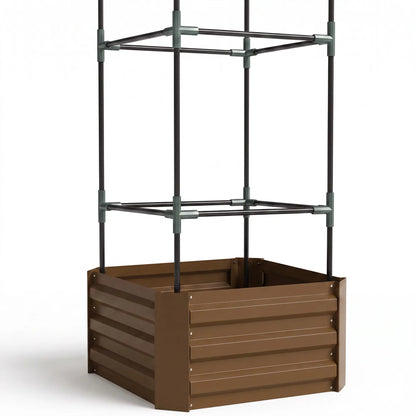 Galvanized Planter Box, Outdoor Raised Garden Bed with 3-Tier Trellis Tomato Cage for Climbing Vines, Vegetables, Brown Galvanized Planter Boxes at Gallery Canada