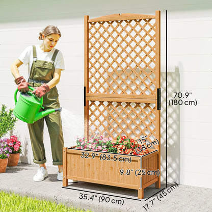 Wooden Raised Garden Bed With Trellis, 35.4" x 17.7" x 70.9", Yellow