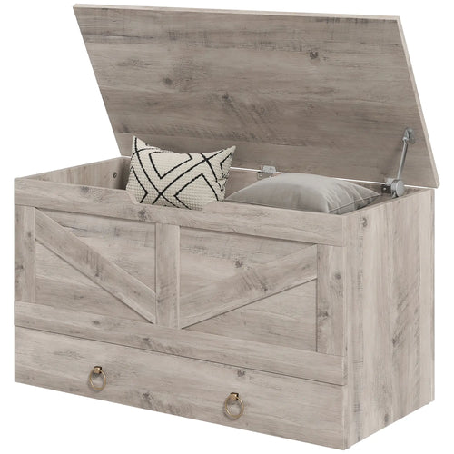 31.5 Inches Storage Chest, Wooden Box, Grey Wood Grain