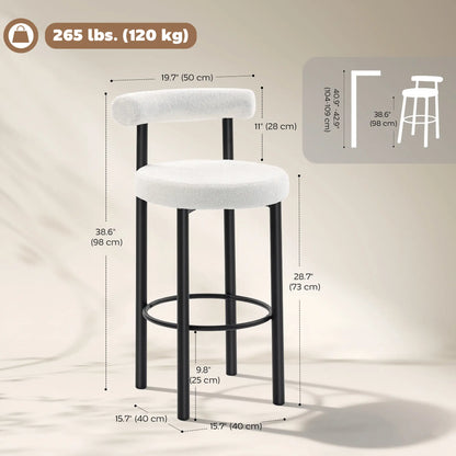 Sherpa Upholstered Bar Stools Set of 2, With Backrest and Footrest Bar Stools at Gallery Canada