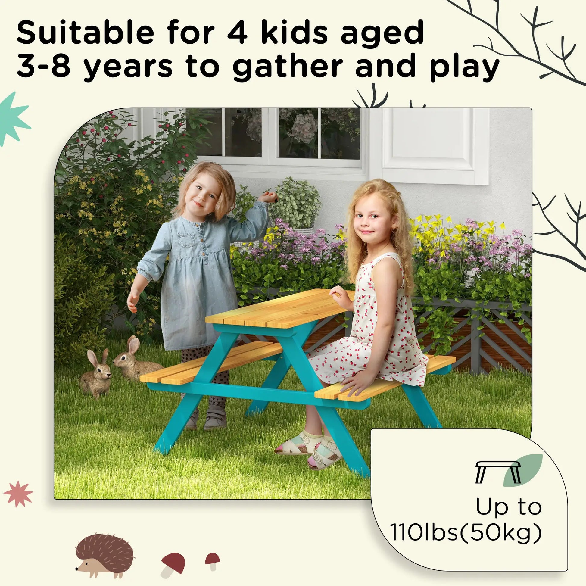 Kids Outdoor Table Set Wooden Toddler Picnic Table Benches for 4, Natural Wood Kids Outdoor Furniture at Gallery Canada