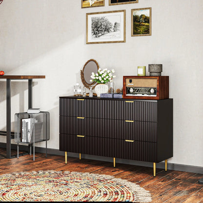 Modern 6 Drawer Dresser, with Gold Legs, Bedroom Chest, Black Storage Cabinets at Gallery Canada