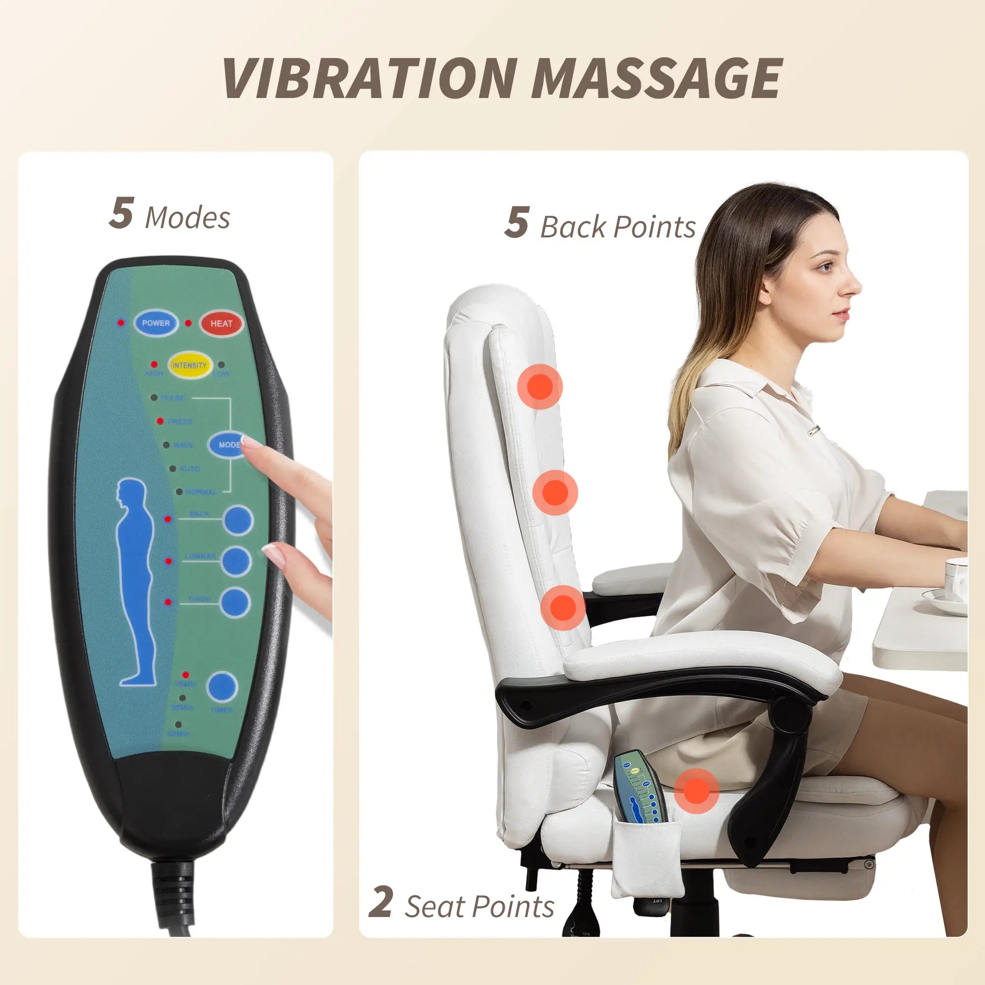 7-Point Vibrating Massage Chair, Reclining Office Chair with Footrest, Reclining Back, Adjustable Height, White Massage Chairs at Gallery Canada