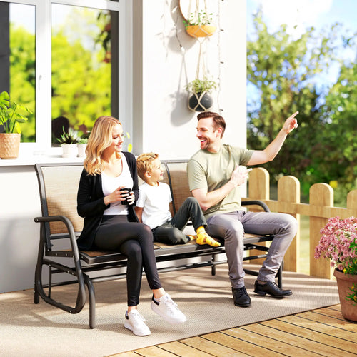 3-Seat Outdoor Glider Chair, Steel Frame, Sling Fabric, Brown