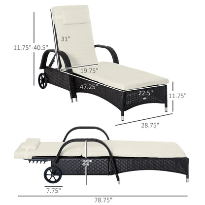 Wicker Chaise Lounge, Outdoor PE Rattan Sun Lounger, Adjustable Backrest, 5-Level, Deep Coffee Cream White, Cream White Chaise Loungers at Gallery Canada
